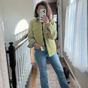 Cabi Quilted Corduroy Shacket Jacket Green Snap Front